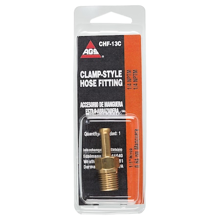 Ags Brass Rigid Male Hose Clamp, 1/4 Hose, Male (1/4-18 NPT), 1/card CHF-13C